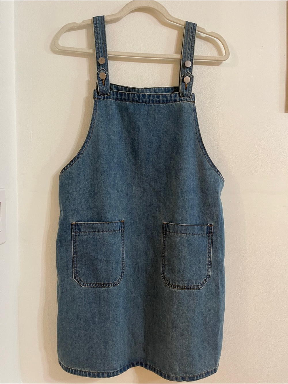 Women’s Denim Pinafore Midi Dress in Blue